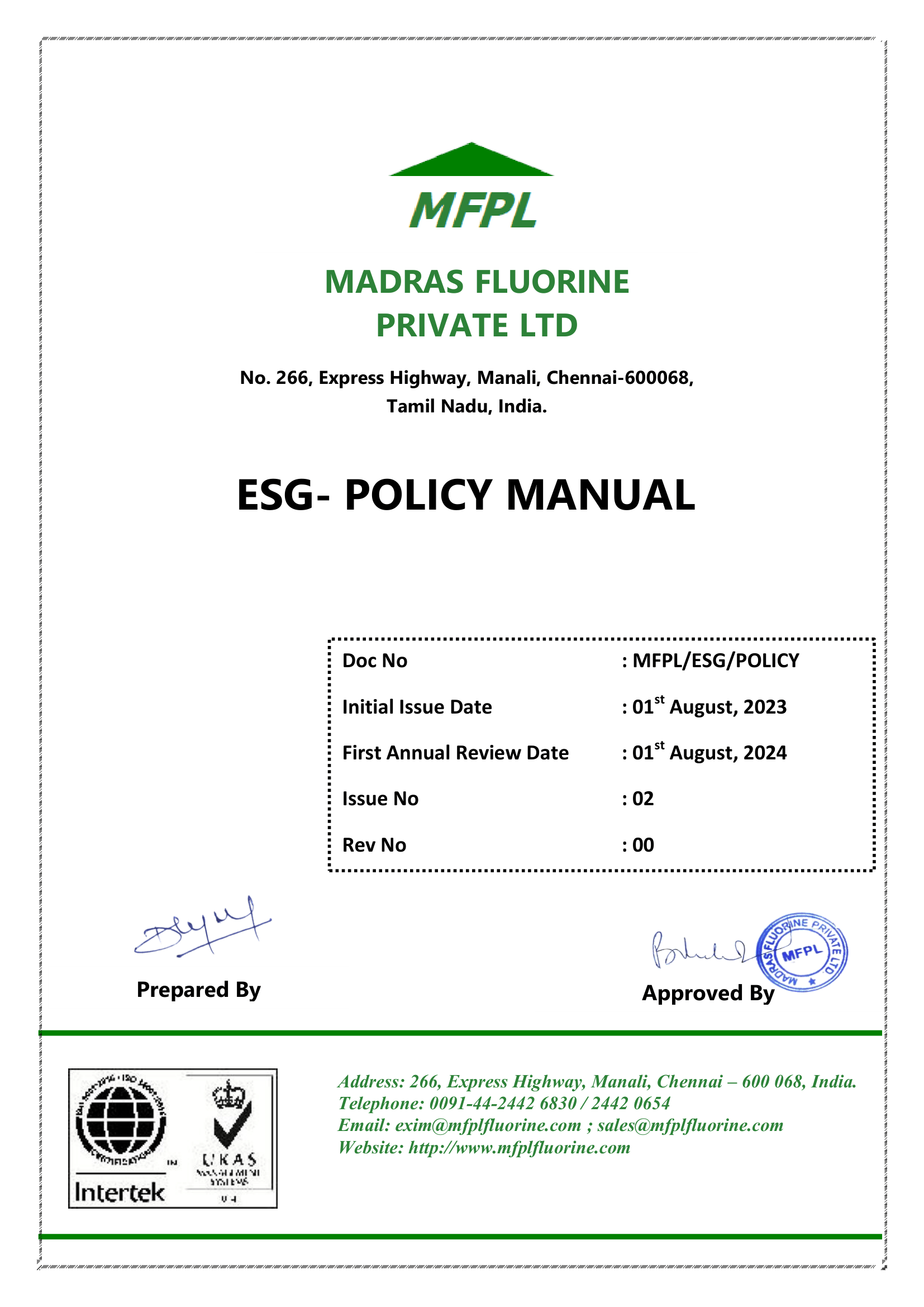 Environmental, Social and Governance Policy Manual