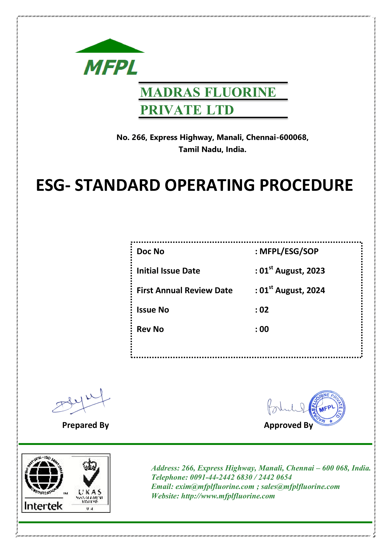 ESG Standard Operating Procedure